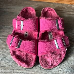 Birkenstock Arizona Shearling Pink Sandals Size 36